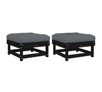 QJBSAVVA Repose-Pieds de Jardin en Bois de Pin Massif avec Coussin Gris Anthracite, Lot de 2 Poufs d'Extérieur pour Salon de Terrasse, Tabourets Modulaires, Noir