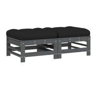QJBSAVVA Repose-Pieds de Jardin en Bois de Pin Massif avec Coussins, Lot de 2 Poufs d'Extérieur Modulables pour Salon de Terrasse, Patio et Balcon, 57,5x57,5x30 cm, Gris