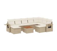 QJBSAVVA Salon de Jardin 10 Pcs, Canapé Modulaire Résine Tressée Beige | Mobilier extérieur modulable pour terrasse et patio avec coffres de rangement et table en acacia.