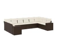 QJBSAVVA Salon de Jardin 10 Pcs en Résine Tressée Marron avec Coussins | Ensemble modulable avec coffre de rangement intégré sous l'assise pour optimiser l'espace de votre terrasse ou patio.