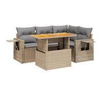 QJBSAVVA Salon de Jardin 5 Pcs Résine Tressée avec Table Elevable Beige | Ensemble de canapés modulables pour terrasse et jardin avec table convertible et tablettes latérales pliables.