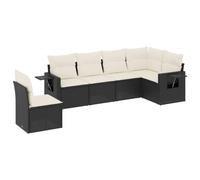 QJBSAVVA Salon de Jardin 6 Pcs Canapé Modulaire en Résine Tressée Noir | Mobilier modulable pour terrasse et patio avec tablettes latérales rabattables et coussins épais rembourrés.