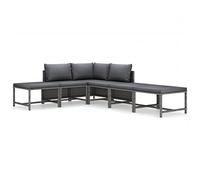 QJBSAVVA Salon de Jardin 6 Pcs en Résine Tressée avec Coussins Gris | Ensemble modulable avec repose-pieds multifonctions et coussins déhoussables pour terrasse, balcon et jardin.