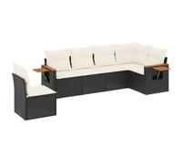 QJBSAVVA Salon de Jardin 6 Pièces Canapé Modulaire en Résine Tressée | Mobilier pour terrasse et patio avec tablettes latérales pliables et coussins déhoussables confortables.