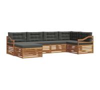 QJBSAVVA Salon de Jardin 6 Pièces en Bois d'Acacia Massif, Ensemble de Canapés d'Extérieur Modulaire avec Coussins Anthracite, Canapé d'angle et Pouf pour Terrasse, Naturel