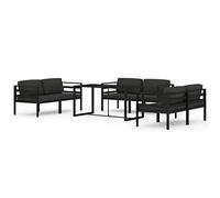 QJBSAVVA Salon de Jardin 7 Pcs Aluminium Anthracite avec Table | Ensemble modulable pour terrasse comprenant six canapés d'angle et une table basse avec coussins épais.