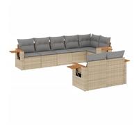QJBSAVVA Salon de Jardin 8 Pcs Canapé Modulaire en Résine Tressée Beige | Mobilier modulable pour terrasse et patio avec tablettes latérales rabattables et coussins déhoussables confortables.