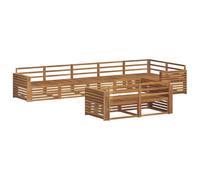 QJBSAVVA Salon de Jardin 8 Pièces en Bois d'Acacia Massif, Grand Canapé d'Extérieur Modulable avec Chauffeuses et Module d'angle, Mobilier de Terrasse Confortable, Naturel