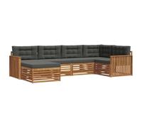 QJBSAVVA Salon de Jardin Bas 6 Pièces, Ensemble de Canapés d'Extérieur Modulaire en Bois d'Acacia Massif avec Coussins Anthracite, Canapé de Terrasse et Pouf pour Jardin et Balcon