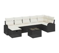 QJBSAVVA Salon de Jardin en Résine Tressée, Ensemble Canapé Extérieur Modulable avec Coffre de Rangement, Mobilier de Terrasse 7 Pièces avec Coussins Déhoussables, Noir et Crème