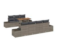 QJBSAVVA Salon de Jardin Encastrable 8 Pièces Gris et Marron - Ensemble Repas Modulaire en Résine Tressée Bois d'Acacia et Acier - Table et 7 Canapés avec Rangement pour Terrasse et Patio