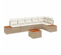 QJBSAVVA Salon de Jardin Modulable 6 Pièces en Polyrotin Beige et Crème, Ensemble Canapé d'Extérieur avec Tables Latérales en Bois d'Acacia et Coffres de Rangement pour Terrasse