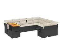 QJBSAVVA Salon de Jardin Résine Tressée 10 Pcs Canapé Table Réglable Noir | Ensemble modulable avec table convertible et tablettes latérales pour optimiser l'espace de votre terrasse ou patio.