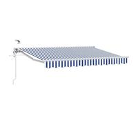 QJBSAVVA Store Banne Motorisé 3,5 x 2 m, Auvent Rétractable avec Télécommande et Manivelle, Design Semi-Coffre pour Terrasse et Jardin, Structure Aluminium et Acier, Bleu et Blanc