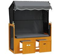 QJBSAVVA Strandkorb Chaise Longue de Plage avec Auvent Fauteuil Cabine de Jardin en Résine Tressée et Bois de Pin Massif Dossier Réglable 3 Positions Anthracite et Naturel