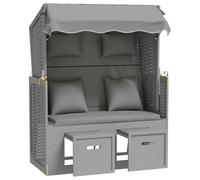 QJBSAVVA Strandkorb Corbeille de Plage avec Coussins Fauteuil Cabine Jardin Réglable en Résine Tressée et Bois Massif de Pin 2 Repose-Pieds Extractibles Gris 115x55x156 cm