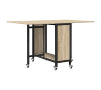 QJBSAVVA Table à Manger Pliante avec 6 roulettes Verrouillables, Table de Cuisine Mobile en Bois avec Étagère de Rangement, Console Extensible Gain de Place pour Salle à Manger et Bureau, 130x80cm