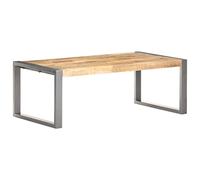 QJBSAVVA Table Basse 110x60x40 cm en Bois de Manguier Brut et Acier Gris, Table de Salon Style Industriel et Rustique, Meuble de Séjour Robuste et Durable pour Décoration Intérieure