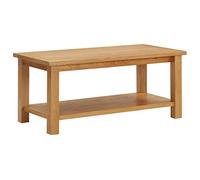 QJBSAVVA Table Basse 90x45x40 cm en Bois de Chêne Massif et MDF, Table de Salon Rectangulaire Style Rustique avec Étagère de Rangement pour Séjour et Bureau, Finition Naturelle