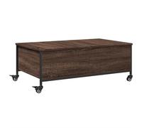 QJBSAVVA Table Basse avec roulettes en Bois d'Ingénierie Chêne Marron, Table de Salon Mobile avec Compartiment de Rangement et Structure en Acier, Bout de Canapé Robuste, 91 x 55 x 34 cm