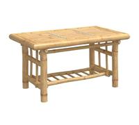 QJBSAVVA Table Basse en Bambou Naturel 70x45x36 cm, Table d'Appoint de Salon avec Étagère de Rangement et Plateau Robuste, Meuble Rectangulaire Polyvalent pour Décoration Intérieure
