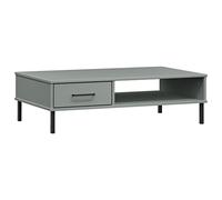QJBSAVVA Table Basse en Bois de Pin Massif Gris, Table de Salon avec Tiroir et Compartiment Ouvert, Bout de Canapé Moderne avec Pieds en Métal, Design Scandinave Oslo, 100 x 55 x 29 cm