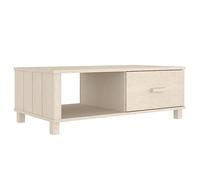 QJBSAVVA Table basse en pin massif avec tiroir et compartiment, table d'appoint en bois massif 100 x 55 x 35 cm, buffet table basse pour salon, série Hamar, marron miel