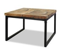 QJBSAVVA Table Basse en Teck Véritable et Résine Noire, Table de Salon Carrée 60x60x40 cm avec Cadre en Acier, Meuble Artisanal Rustique pour Séjour, Bout de Canapé Stable et Design Unique