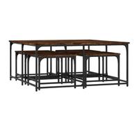 QJBSAVVA Table Basse Gigogne Lot de 5, Table d'Appoint Industrielle en Chêne Fumé et Métal, Tables de Salon Emboîtables pour Petit Espace et Bureau, Grande Table 100x100x45cm