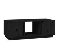 QJBSAVVA Table basse noire 110 x 50 x 40 cm en pin massif avec 3 compartiments et 2 portes Table d'appoint rustique en bois pour salon et bureau