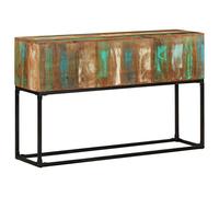 QJBSAVVA Table Console 120x30x75 cm en Bois de Récupération Massif et Métal, Meuble d'Entrée Industriel Artisanal pour Salon ou Couloir, Buffet Étroit avec Pieds en Fer Stable et Robuste