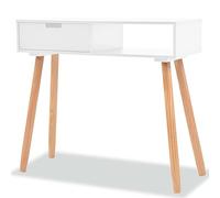 QJBSAVVA Table Console en Bois de Pin Massif 80x30x72 cm, Meuble d'Entrée Rustique avec 1 Tiroir, Console Étroite pour Salon et Couloir, Design Bicolore Blanc et Marron