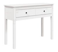 QJBSAVVA Table Console en Bois de Pin Massif Blanc 100x35x75 cm, Meuble d'Entrée Classique avec 2 Tiroirs de Rangement pour Couloir et Salon, Structure Stable au Style Rustique