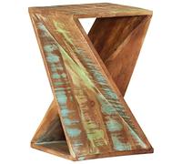 QJBSAVVA Table d'appoint 35x35x55 cm en Bois Massif de Récupération, Bout de Canapé au Design Torsadé, Tabouret Sculpté Rustique et Artisanal pour Salon, Chambre ou Entrée