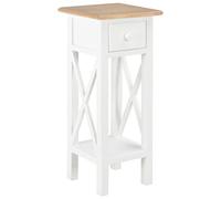 QJBSAVVA Table d'appoint blanche marron 27 x 27 x 65,5 cm en bois avec tiroir, table de chevet étroite en pin et MDF, support de fleurs pour couloir et chambre à coucher, console maison de campagne