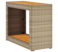 QJBSAVVA Table d'appoint de Jardin en Résine Tressée et Bois d'Acacia, Console d'Extérieur avec Étagère pour Terrasse et Balcon, Desserte Beige et Marron, 100x40x75 cm