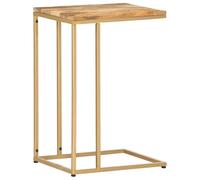 QJBSAVVA Table d'Appoint en Forme de C, Bout de Canapé en Bois de Manguier Massif et Acier Doré, Table de Salon Industrielle pour Café et Décoration, 35 x 45 x 65 cm