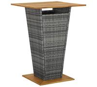 QJBSAVVA Table de Bar Haute 80x80x110 cm Mange-Debout de Jardin en Résine Tressée Grise et Plateau en Bois d'Acacia Massif Table de Bistrot pour Terrasse Balcon