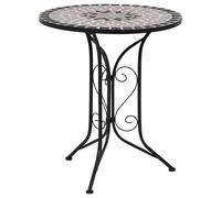 QJBSAVVA Table de Bistro Mosaïque Ronde 60 cm, Table de Jardin en Céramique et Cadre en Fer Laqué, Guéridon pour Balcon et Terrasse, Café et Thé, Gris et Noir, Hauteur 70 cm