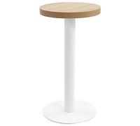QJBSAVVA Table de Bistro Ronde 40 cm, Table Haute de Bar en MDF Motif Grain de Bois Marron Clair et Pied en Acier Blanc, Mange-Debout Elégant pour Cuisine, Café, Restaurant et Salon