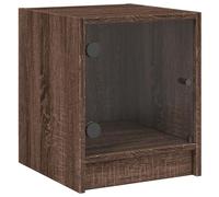 QJBSAVVA Table de chevet avec porte en verre, effet chêne, 35 x 37 x 42 cm, en bois, petite armoire avec espace de rangement, pour chambre à coucher, salon, design moderne