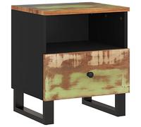 QJBSAVVA Table de chevet de style industriel en bois vieilli massif et métal - Console de chevet avec tiroir et compartiment - Fabriquée à la main - Table d'appoint vintage pour chambre à coucher - 40