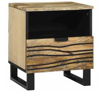 QJBSAVVA Table de Chevet en Bois d'Acacia Massif, Cabinet de Nuit Marron Rustique avec Tiroir et Étagère de Rangement, Petit Meuble de Chambre Stable pour Accessoires et Livres, 40x33x46 cm