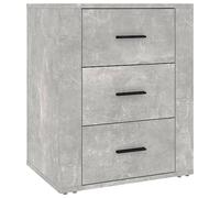 QJBSAVVA Table de Chevet Gris Béton 50x36x60 cm, Table de Nuit en Bois d'Ingénierie avec 3 Tiroirs, Meuble de Chambre Moderne au Design Élégant pour Suite Parentale et Salon