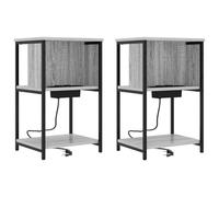 QJBSAVVA Table de Chevet Lot de 2 avec Station de Charge Intégrée Commode de Nuit Industrielle en Bois d'Ingénierie et Acier 38 x 31 x 61 cm Gris Sonoma pour Chambre et Salon