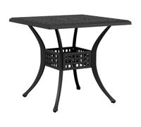 QJBSAVVA Table de Jardin Carrée 80x80x75 cm en Aluminium Coulé, Table de Patio Extérieure et Intérieure avec Trou pour Parasol, Table de Terrasse Robuste pour Repas et Café, Noir