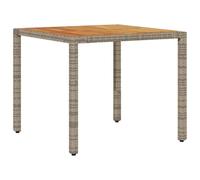 QJBSAVVA Table de Jardin Carrée en Résine Tressée Grise et Bois d'Acacia Massif, Table de Salle à Manger Extérieure 90 x 90 x 75 cm pour Terrasse, Balcon et Cour, Table de Repas
