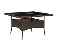 QJBSAVVA Table de Jardin en Résine Tressée et Verre Trempé, Table à Manger d'Extérieur Carrée 120 x 120 cm pour 4 Personnes, Table de Repas pour Terrasse, Balcon et Cour, Marron