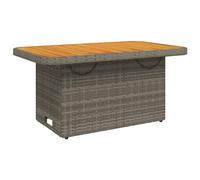 QJBSAVVA Table de Jardin Réglable en Hauteur 90x55x40/71 cm, Table Basse Convertible en Table de Repas en Polyrotin et Bois d'Acacia Massif pour Terrasse, Balcon et Jardin, Gris