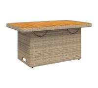 QJBSAVVA Table de Jardin Réglable en Hauteur 90x55x71 cm, Table Basse Extérieure en Résine Tressée et Bois d'Acacia Massif pour Repas sur Terrasse et Balcon, Beige et Marron